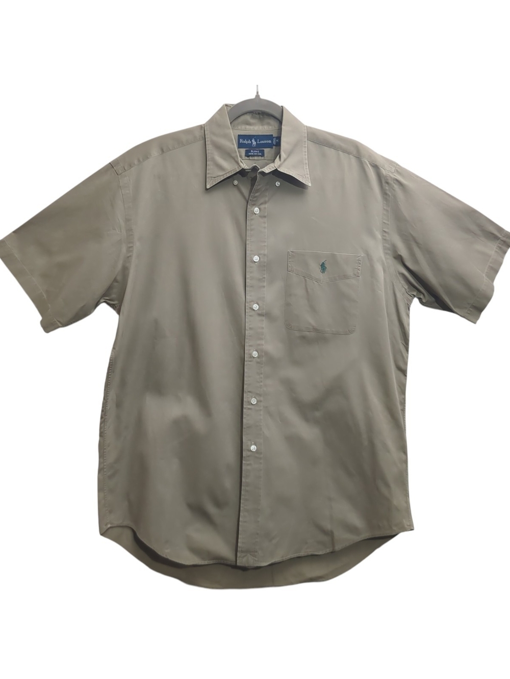 Ralph Lauren Blake Button Up Shirt Men's Med Khaki Tan Short Sleeve 100% Cotton